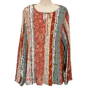 🔵BOGO FREE🔵 Como Vintage Top Pleated Fabric Floral Boho Long Sleeve Sz XL